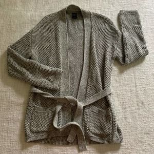 Gap Light Gray + White Knit Cardigan with Tie Size Large